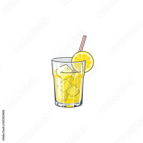 Lemonade in a glass with straw icon logo flat vector design