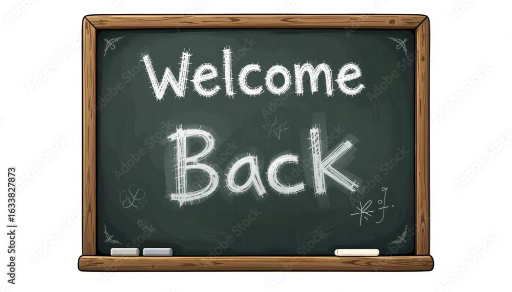Fototapeta premium Welcome Back Chalkboard - School Welcome Sign | Back to School Message | Classroom Chalkboard | Educational Welcome | School Board Text