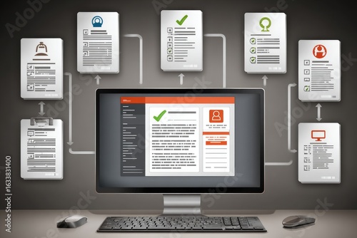 Computer connected to various documents