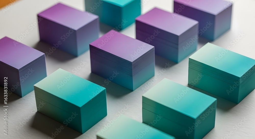Fototapeta premium Stacks of colorful paper notes in a grid pattern