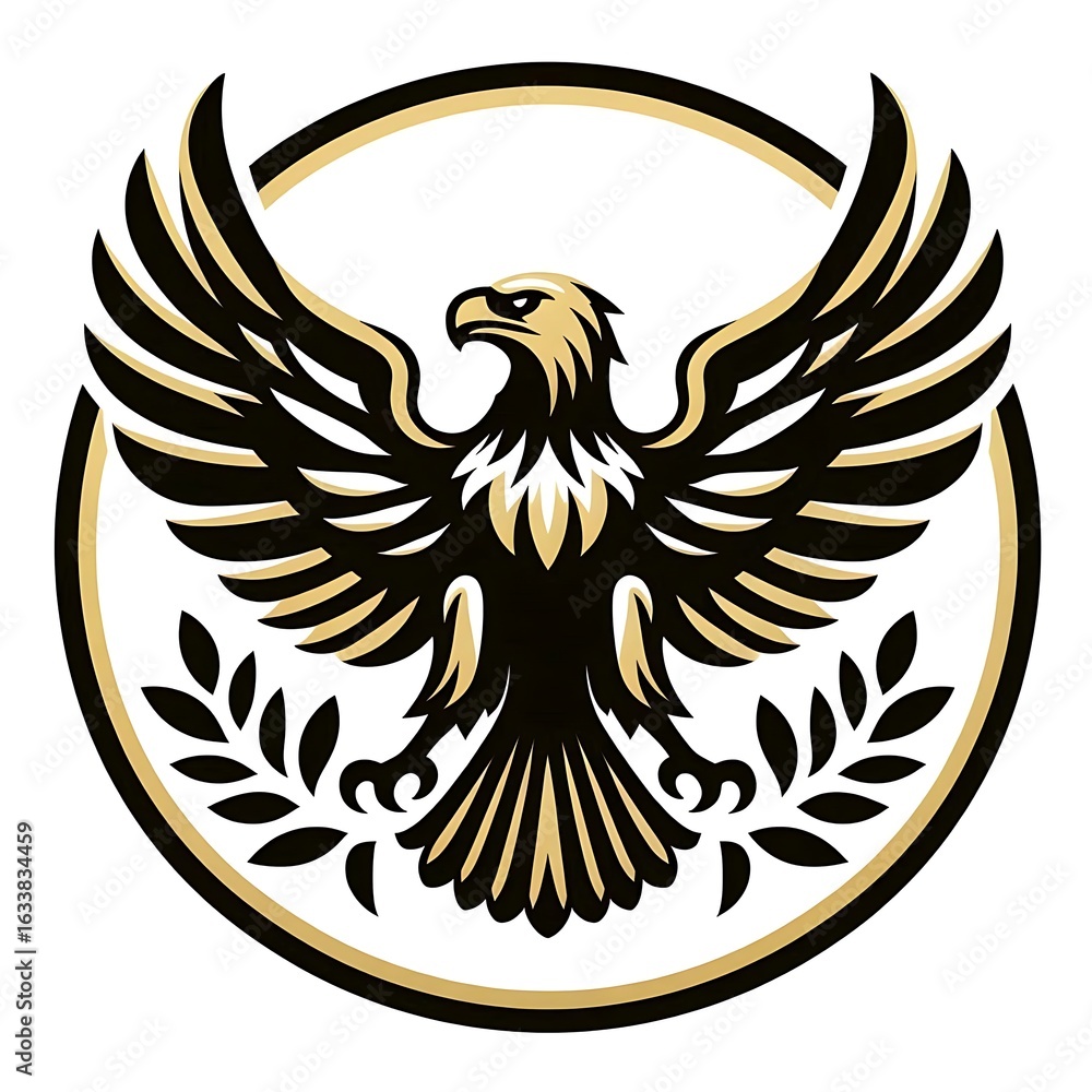 Obraz premium Majestic eagle with open wings and laurel wreath isolated on white background