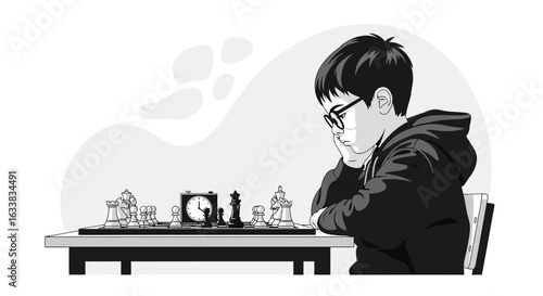Contemplative Young Mind Engaged In Strategic Chess Match Challenge Game