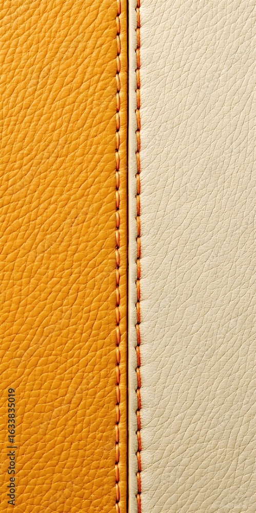 Fototapeta premium Orange and cream leather with stitching.
