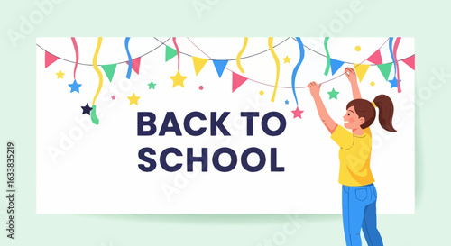 Cheerful Girl Decorating With Garlands Preparing For Return To School