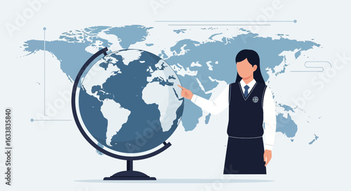 Dedicated Student Demonstrating Geography Knowledge With A World Globe