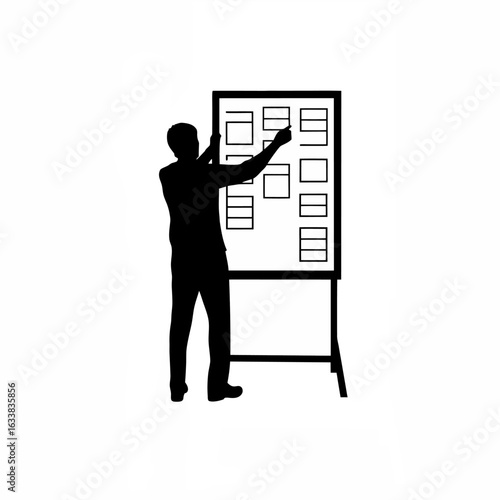 Urban planner presenting a large poster before a meeting