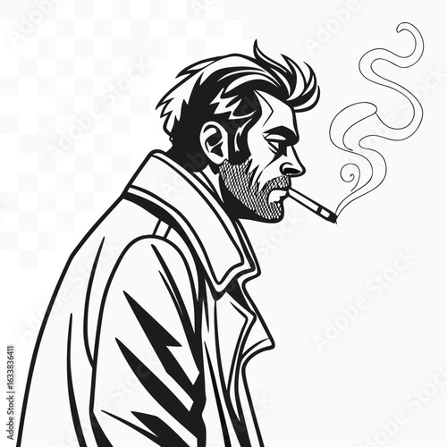 Exhausted Man With Cigarette and Tattered Clothes