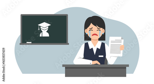 Distraught Educator With Challenging Student Performance Review And Graduation Dreams