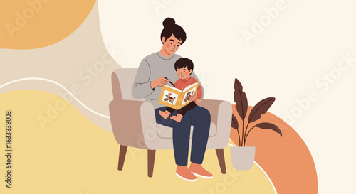 Cozy Reading Moment Of Parent And Child In Armchair At Home