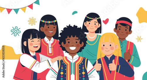 Diverse Children Celebrate World Cultural Day With Traditional Costumes