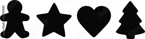 Four festive christmas cookie cutter shapes silhouette