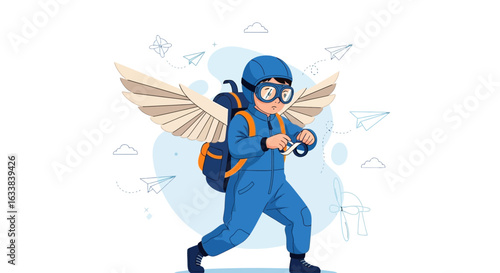 Childhood Dreams Aspiration For Flying With Imagination And Paper Plane Hopes
