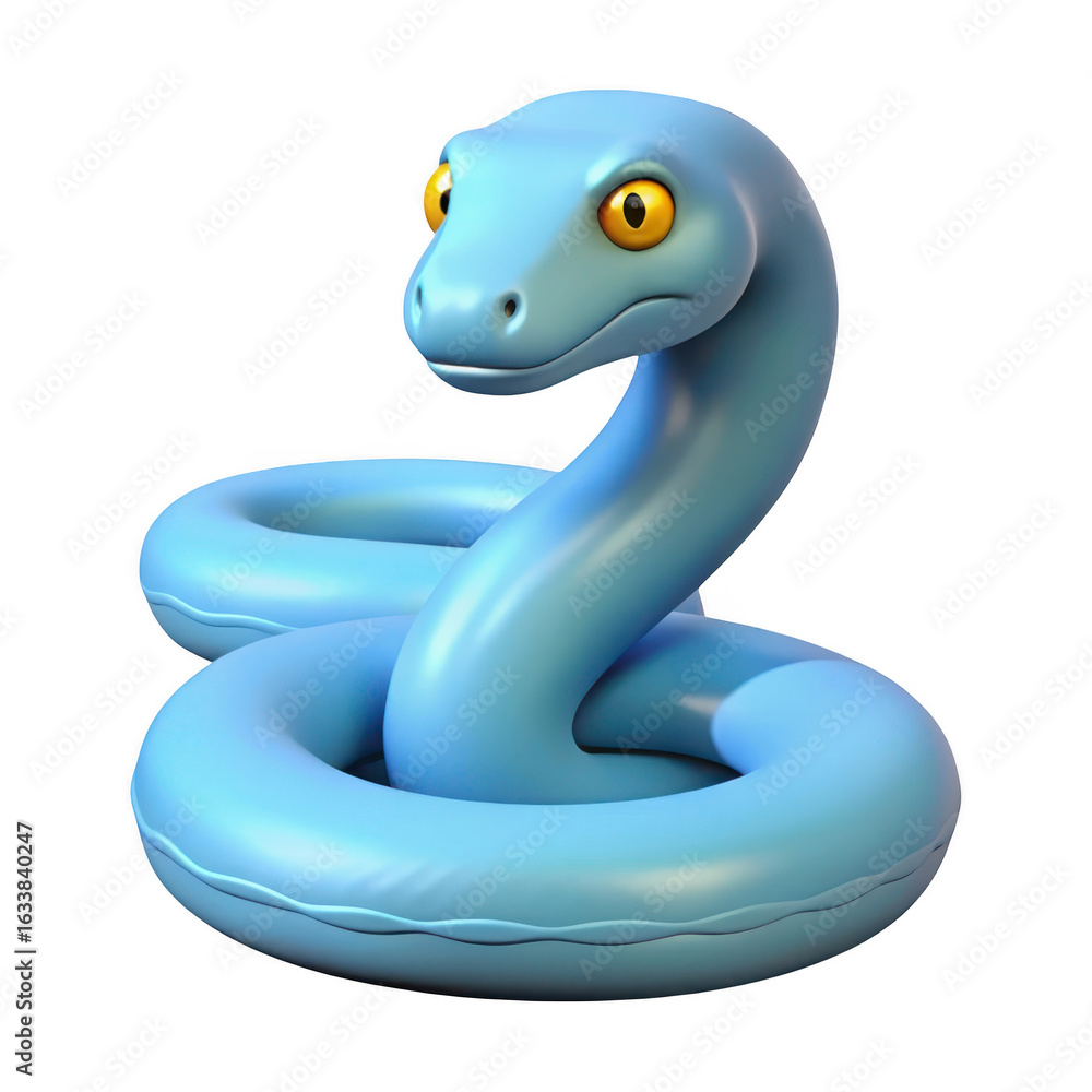Fototapeta premium 3d cartoon blue snake creature isolated on transparent background