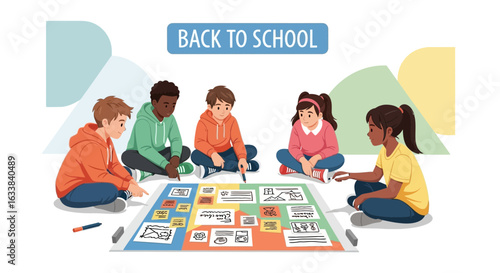 Diverse Students Collaborating on School Project Preparing Back To School Season