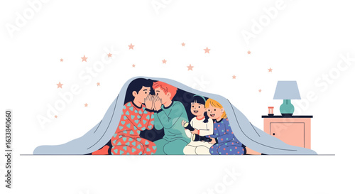 Children Having Fun Together Telling Stories Under Blanket At Home