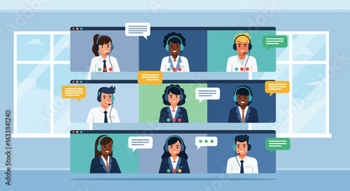 Diverse Team Connecting Remotely Through a Virtual Meeting Platform Concept