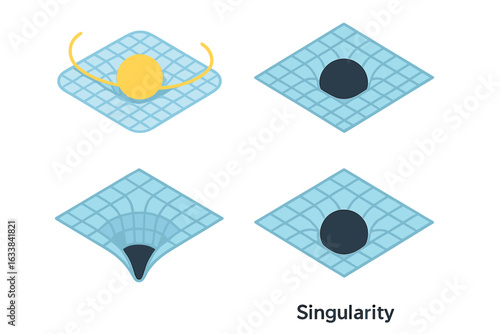 Black Hole Singularity Concept, Deep Space Gravity Well, Spacetime Curvature, Astrophysics Illustration, Event Horizon, General Relativity, Cosmic Phenomena, Astronomy Icon, Science Education