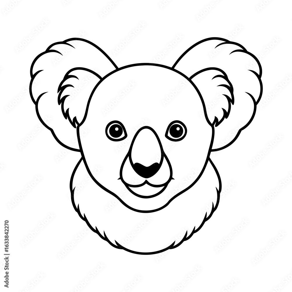 Obraz premium Illustration of a koala head with fluffy ears in black and white