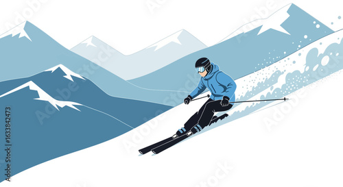 Downhill Skiing Adventure Amidst Majestic Mountain Ranges Scenic Landscape