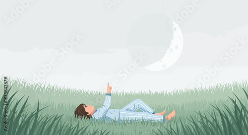 Dreamer Gazing At The Moon Relaxing In Nature At Night Dreamy Atmosphere