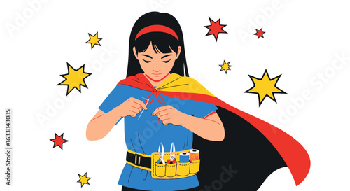 Creative Seamstress Superhero Threads Needle With Superpowers And Scattered Stars