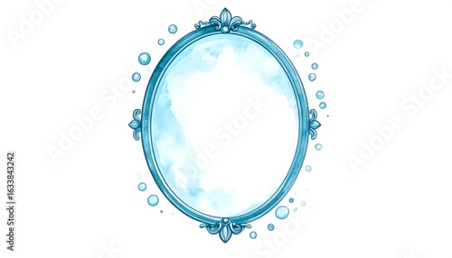 Elegant, light blue, ornate mirror