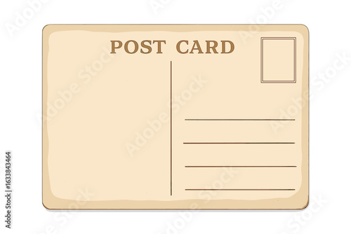 Vintage Blank Postcard Template Vector Illustration. Old Retro Post Card Design with Divided Back for Address, Message, and Stamp. Antique Stationery, Aged Paper, Postal Ephemera, Writing Background