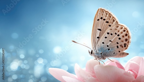 Wallpaper Mural Delicate butterfly on a soft pink flower, soft blue background Torontodigital.ca