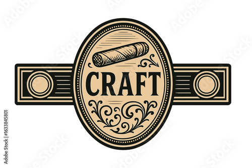Vintage Cigar Band Label Vector Illustration, Retro Craft Tobacco Badge Design, Ornate Classic Swirl Frame, Decorative Embellished Emblem for Packaging, Transparent Background