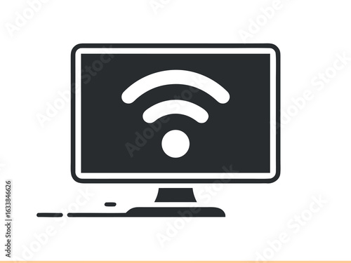 Black and White Icon of a Computer Monitor with Wi Fi Symbol screen wifi