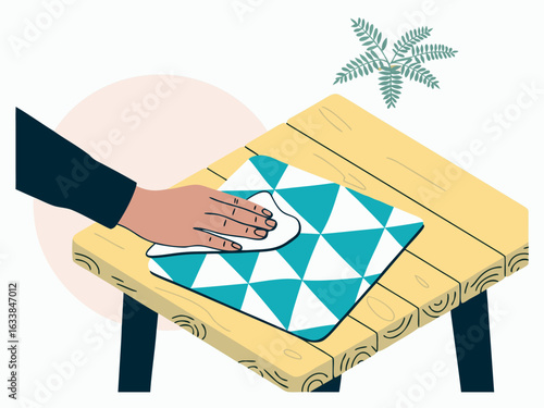 Hand Wiping Geometric Patterned Surface With Cloth Keywords: hand, wiping, cleaning, cloth, surface