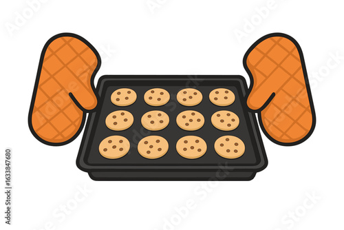 cookies on tray with orange oven mitts clip art preview