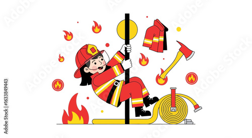 Brave Firefighter Training For Emergency Rescues With Essential Gear And Fire