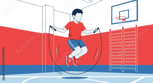 Boy Engaged In Jumping Rope At An Indoor Training Facility Gym