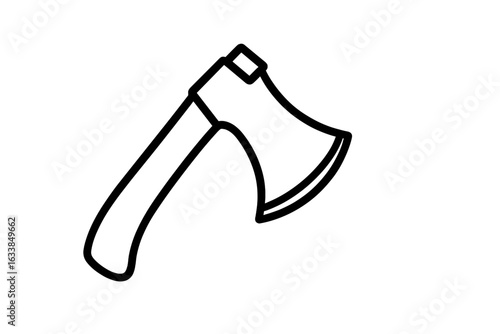 Hand drawn axe outline vector, lumberjack tool icon, woodcutter hatchet symbol, forestry equipment line art, survival camping gear, black and white chopping axe illustration isolated
