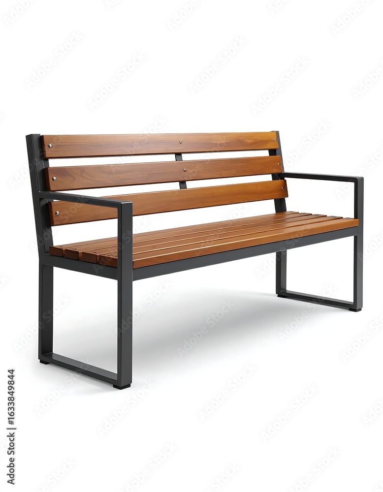 Modern park bench with wooden slats and metal frame (1) Modern park bench with wooden slats and metal frame (1)