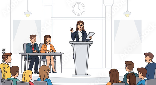 Business Presentation Conference Illustration With Public And Presenters