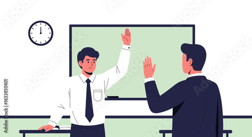 Businessmen Raise Hands in Classroom for Questions Illustration Design