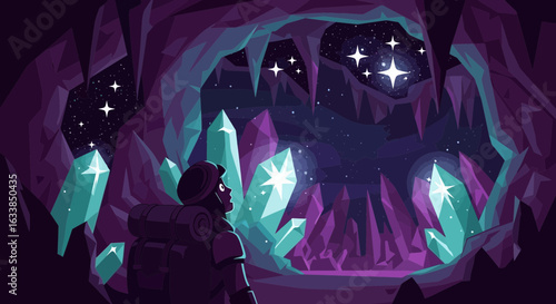 Astronaut Discovers A Mysterious Cave Filled With Glowing Crystals And Distant Stars