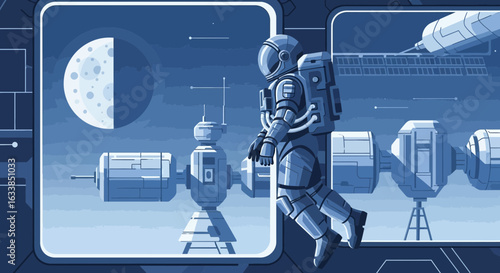 Astronaut Floating In Space Near Station With The Earth Behind Him