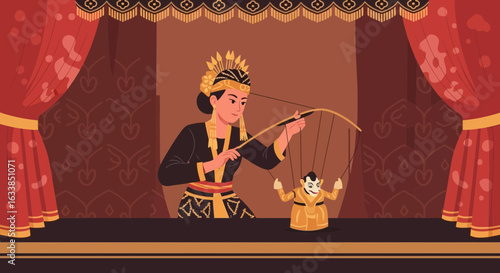 Captivating Indonesian Wayang Kulit Shadow Puppet Show Performance Tradition