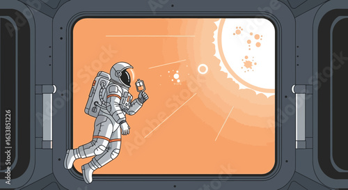 Astronaut In Zero Gravity Taking Pictures In Front Of A Distant Star