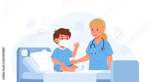 Caring Doctor Visits Child Patient In Hospital During Pandemic Times
