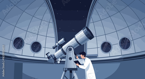 Astronomer Observing Distant Galaxies In Observational Science Research Center