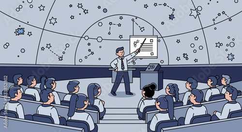 Astronomical Presentation With Professor Teaching Celestial Concepts To Students