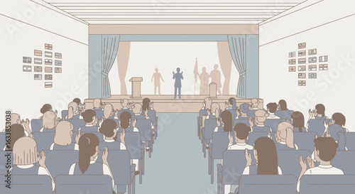 Audience Applauding Speaker at Podium During Formal Public Speech Event