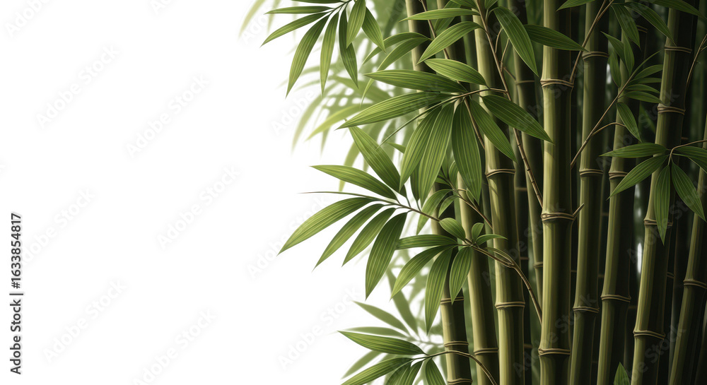 Fototapeta premium Green bamboo stalks with leaves isolated on transparent background