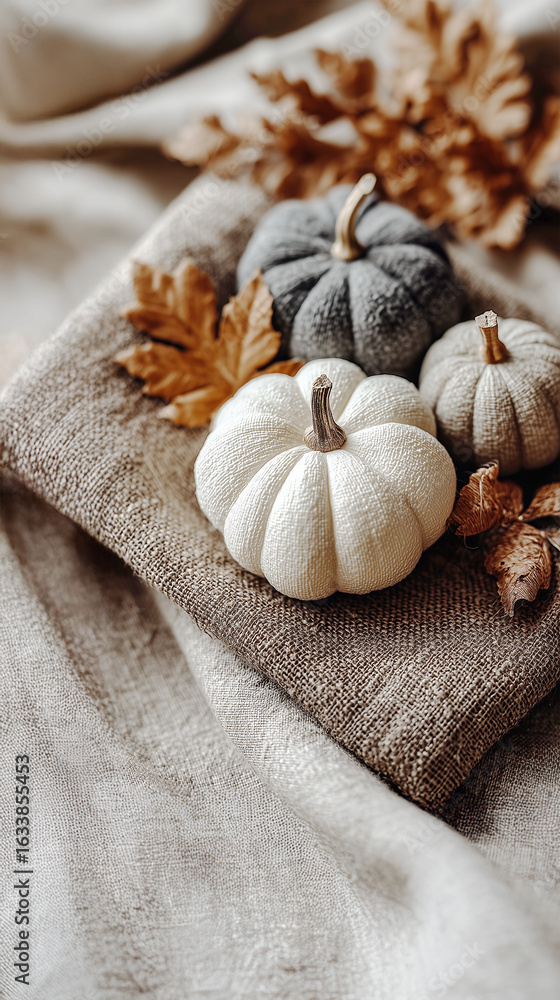 Naklejka premium Halloween image of pumpkins and natural materials