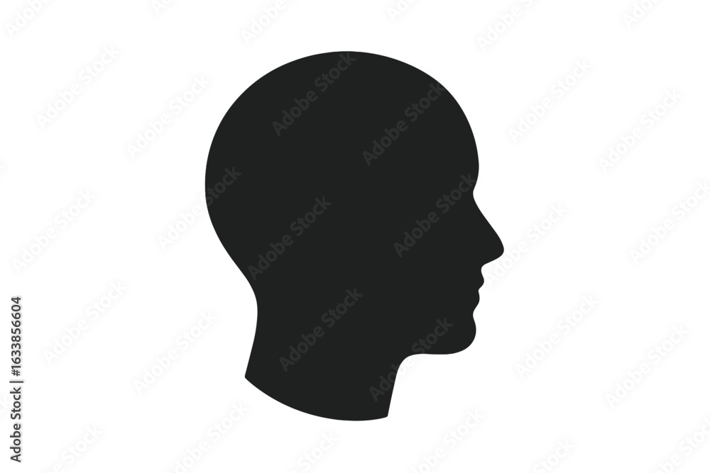 Human head silhouette profile vector icon. Black mind face silhouette template. Psychology concept. Mental health awareness. Gender neutral anonymous avatar. Simple person outline on white background Human head silhouette profile vector icon. Black mind face silhouette template. Psychology concept. Mental health awareness. Gender neutral anonymous avatar. Simple person outline on white background