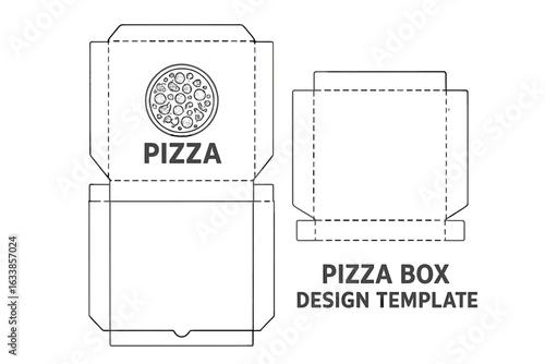 Pizza box packaging template vector, folding carton design, takeaway fast food box mockup, blank cardboard die cut outline, editable print-ready pizza container, pizza delivery branding illustration